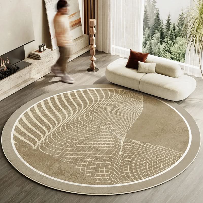 Lisslune | Japanese Style Round Striped Rug Thick Washable with Non-Slip Backing