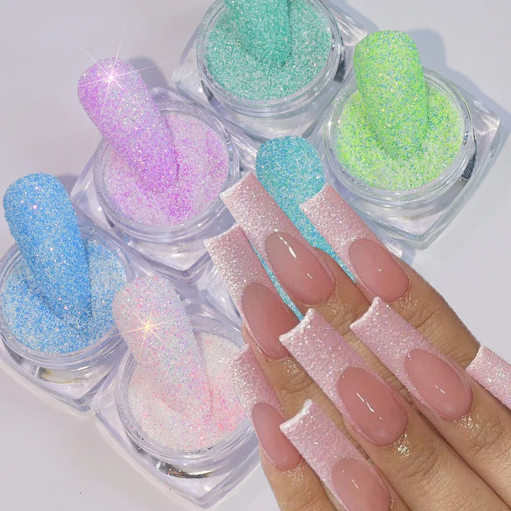 Rynx |2.5g*6Glasses Iridescent Sugar Nail Art Glitter Powder Pink/Blue Sparkling Candy Coat Effect Pigment DIY Manicure Nail Polish Decorations