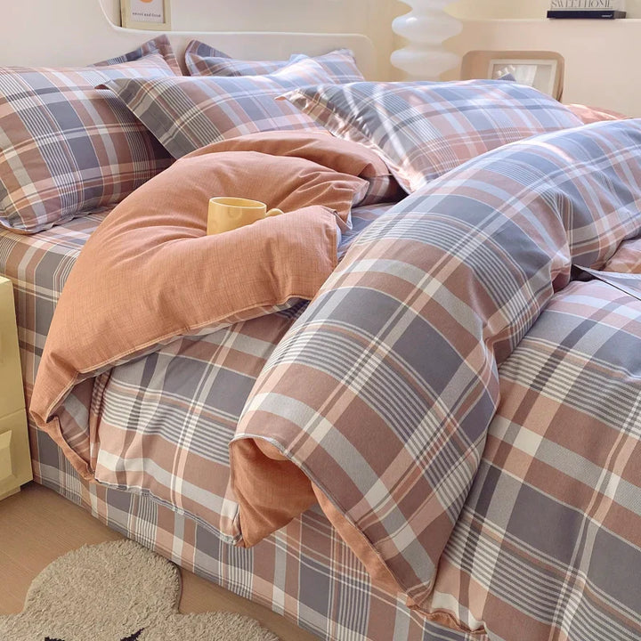 Rynx | Khaki Striped Check Blanket Adults Kids Home Hotel Room Decoration Double Skin-friendly Comfort 100% Cotton Bedding 1 Piece
