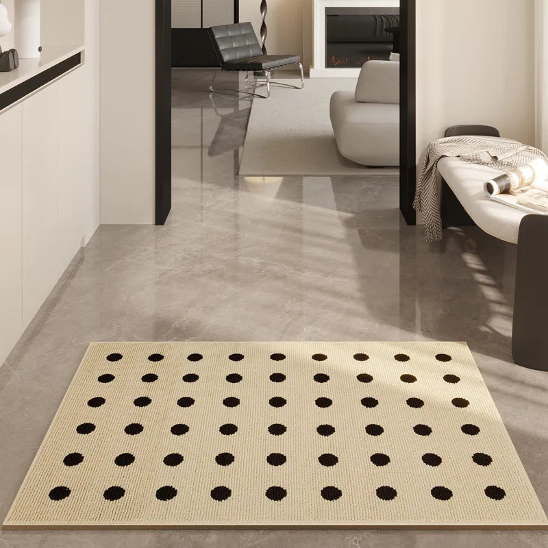 Rynx | Stylish Poka Dots Mat Bedroom Mat Geometric Living Area Kitchen Rug Pad Non-Slip Rug Black White Home Space Neat Decor