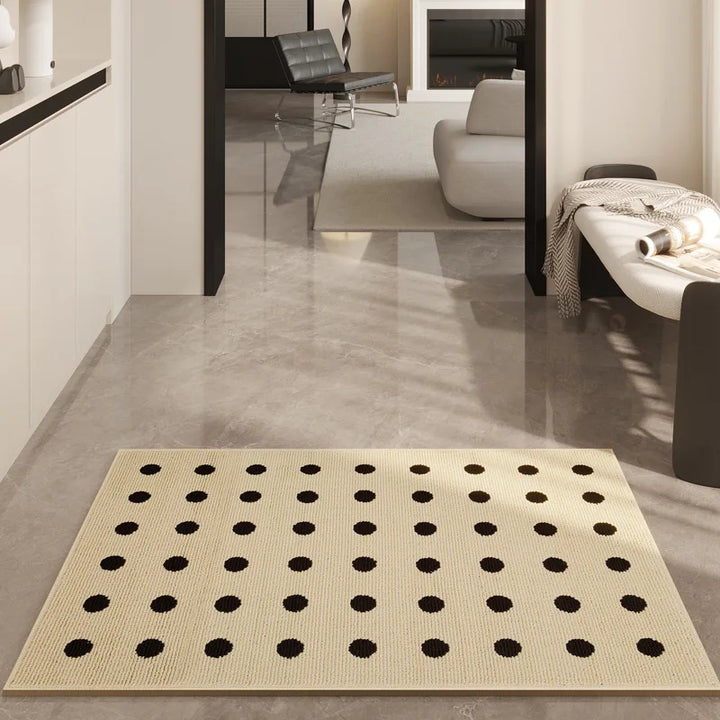 Rynx | Stylish Poka Dots Mat Bedroom Mat Geometric Living Area Kitchen Rug Pad Non-Slip Rug Black White Home Space Neat Decor