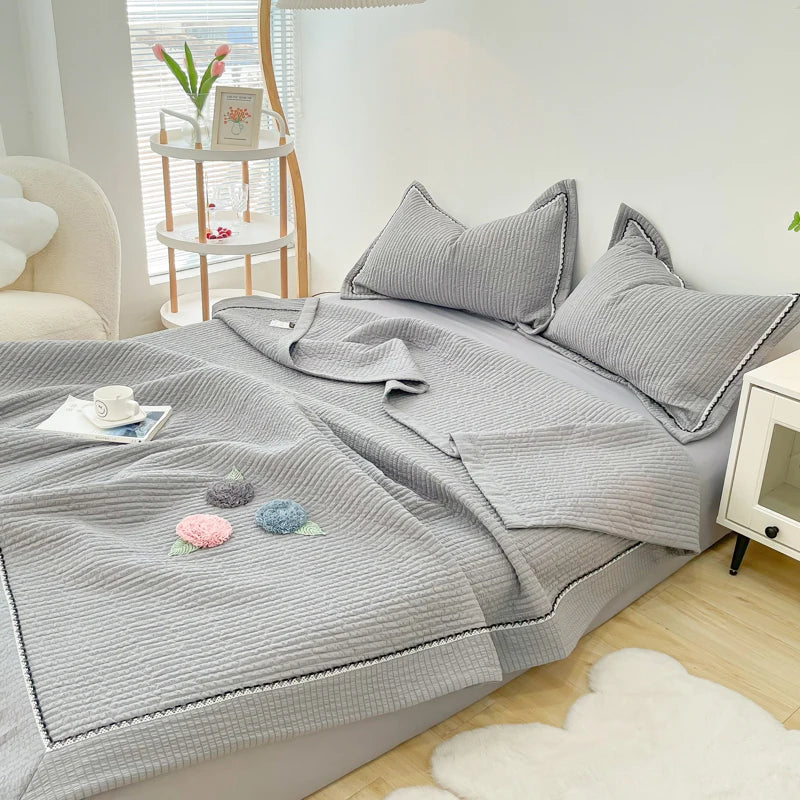 Rynx French Style Quilted Single Double Blanket for Summer Bubble Yarn Air Conditioning Queen Quilt Elegance Princess Thin Comforter
