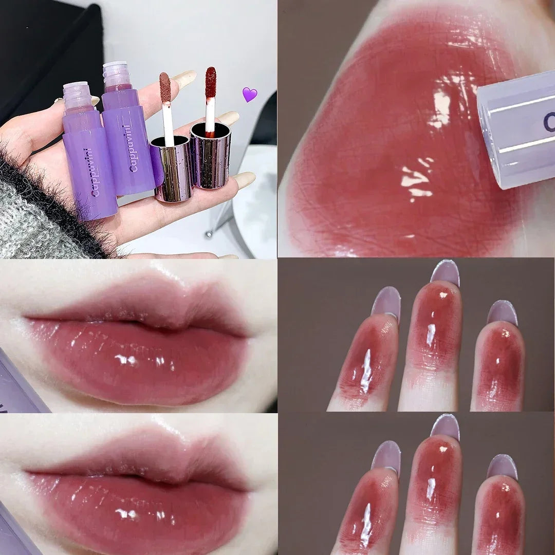 Rynx | Mirror Water Lip Glaze Tint Dark Mulberry Lip Gloss Purple Red Clear Moisturizing Gel Long-lasting Non-sticky Liquid Lipsticks Oil