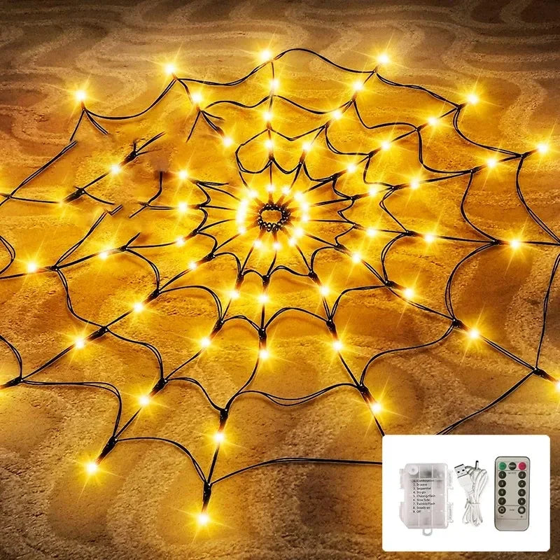 Rynx | Halloween Glowing Spider Web Halloween Decoration Lights Spider Web Lights Halloween Decoration Outdoor Indoor Halloween Decor