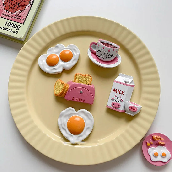 Rynx | 3D Simulation Food Style Refrigerator Magnets Pink Heart Egg Croissant Magnetic Decorative Stickers for the Refrigerator