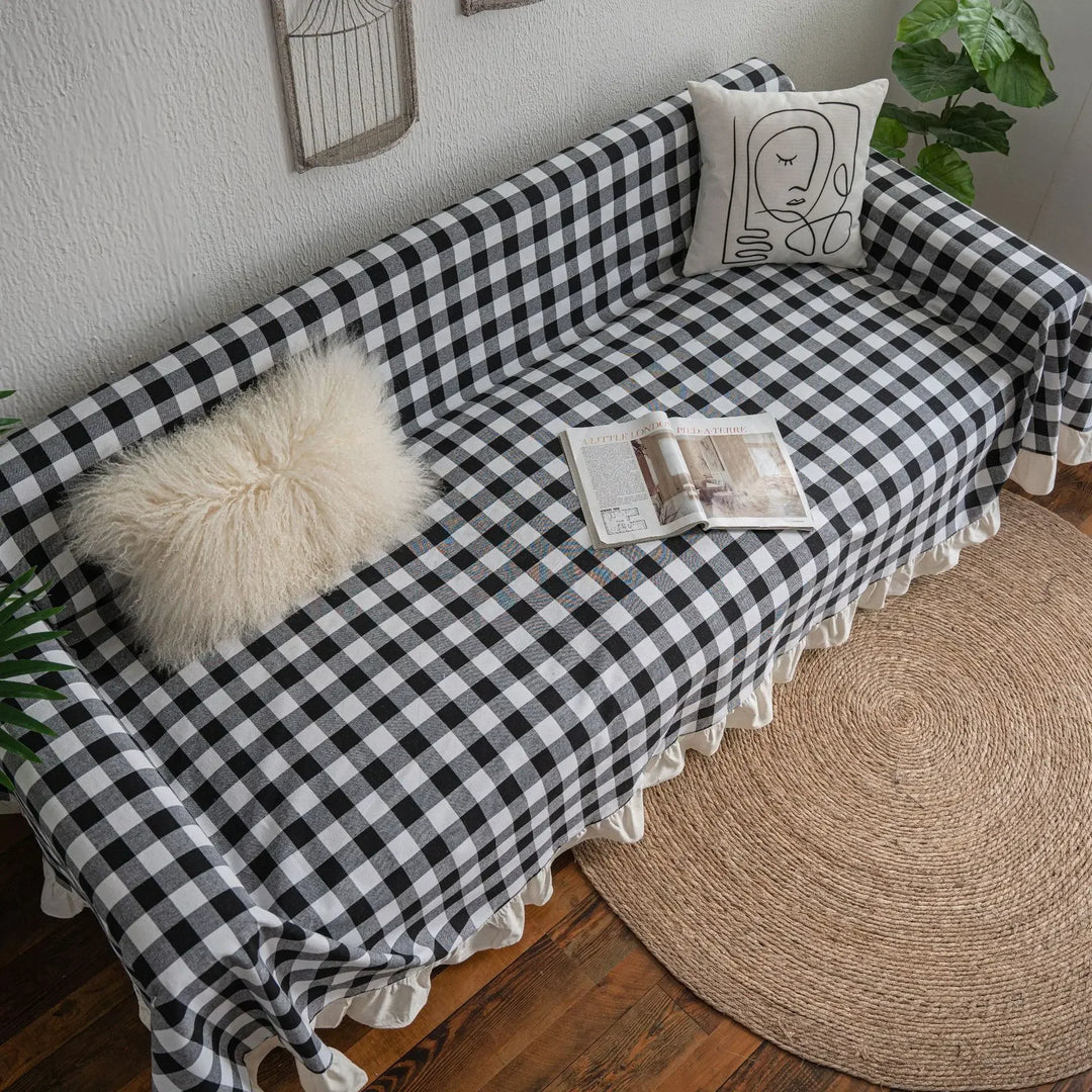 Rynx | Black White Cotton Sofa Cover Blanket Sofa Towel for Living Room Furniture Decor Tapestry Couch Cover for Sofas