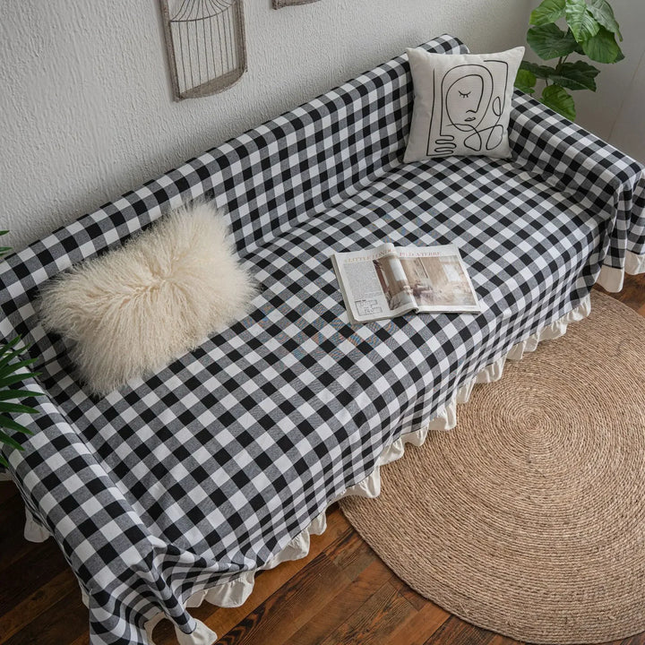 Rynx | Black White Cotton Sofa Cover Blanket Sofa Towel for Living Room Furniture Decor Tapestry Couch Cover for Sofas
