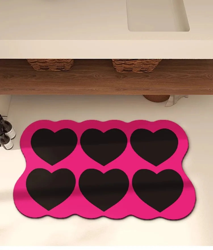 Rynx | Minimalistically cute kitchen mats with heart pattern rug waterproof oil-resistant PVC doormat dirt-repellent non-slip rug