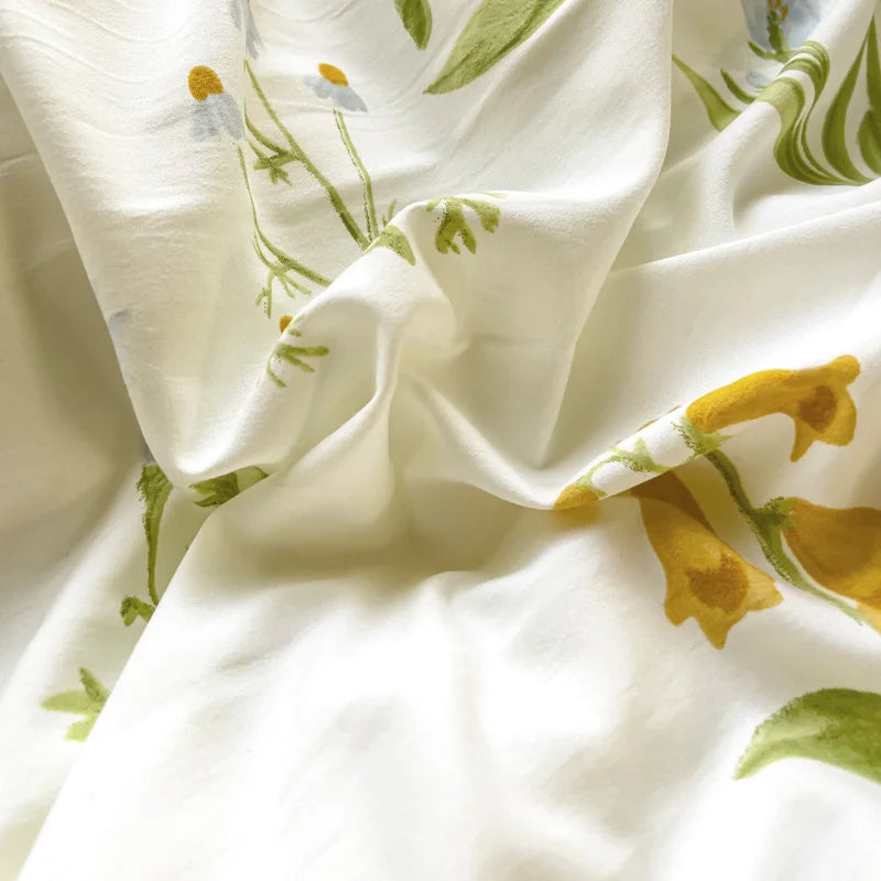Rynx Pastoral Girls Flower Bedding Sets, Washed Cotton Bedding, Soft Comforter Bedding Set, Simple Bedspread, Home Textiles