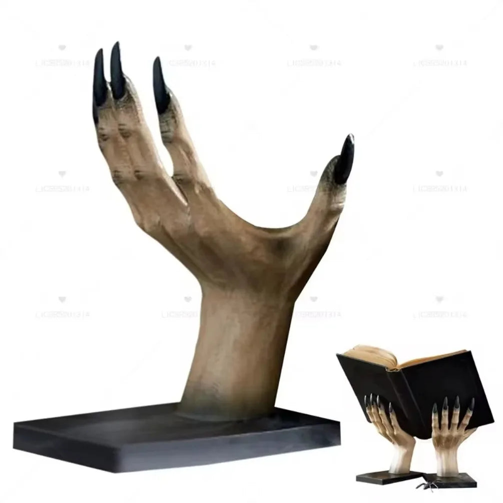 Rynx | Halloween Manual Stand Resin Statue Bookshelf Scary Party Table Decoration Witch Book Holder Bookshelf Bedroom Desk