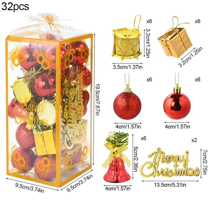 Rynx 32pcs/Box Christmas Tree Ball Ornaments Xmas Tree Hanging Pendant Set Merry Christmas Decorations For Home Navidad New Year Gifts