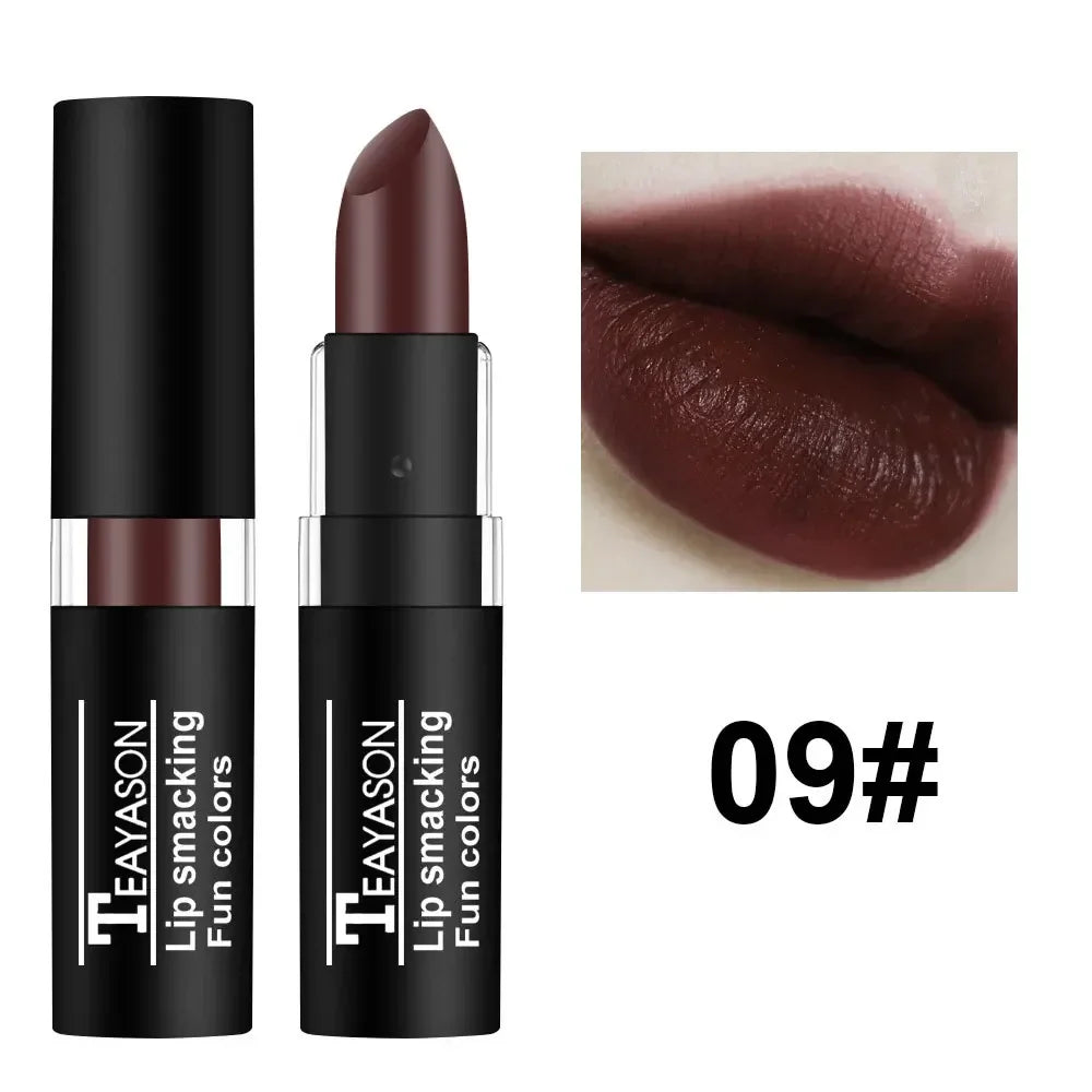 Rynx | 12 Colors Matte Nude Lipsticks Waterproof Black Blue Velvet Lipstick Long-lasting Sexy Vampire Red Halloween Party Makeup Lipsticks