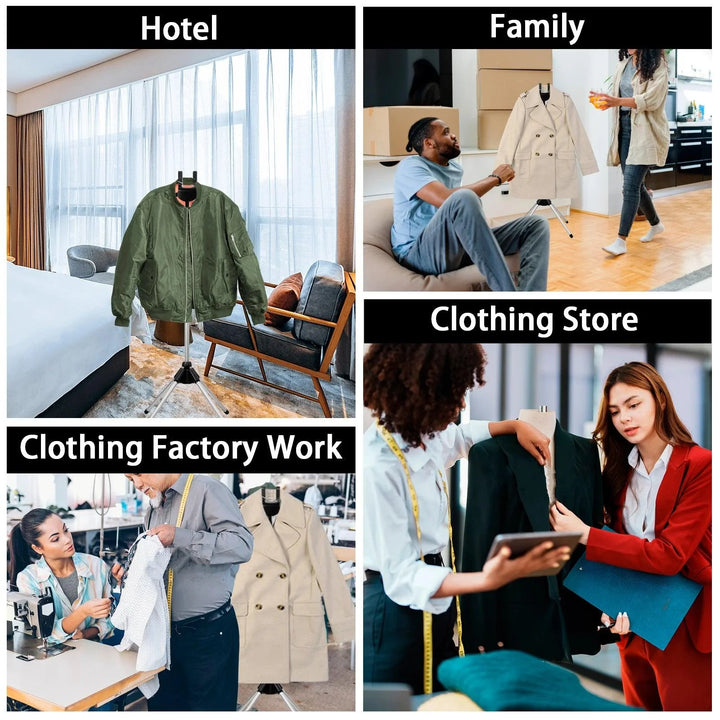 Lisslune | Height-adjustable telescopic clothes steamer rack with collapsible hanger for effortless fabric care