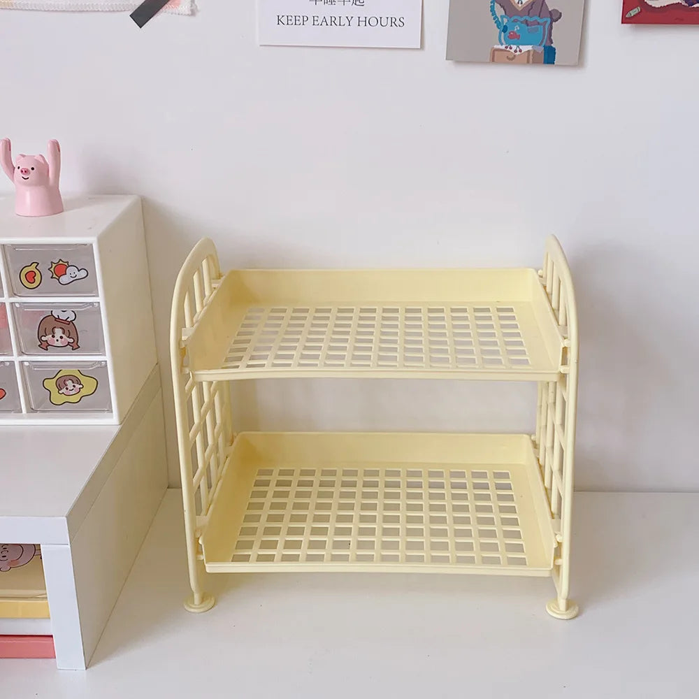 Rynx | Sweet Room Storage Organizer Storage Shelf Kawaii 2-Layer Desktop Cosmetic Jewelry Storage Shelf Bathroom Shelf Storage Rack