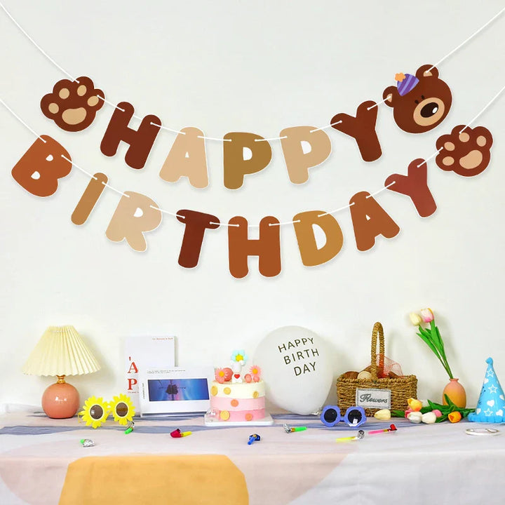 Rynx Brown Teddy Bear Birthday Letter Banner Garland For Kids Boy Girl Birthday Party Decoration Accessories Hanging Flags