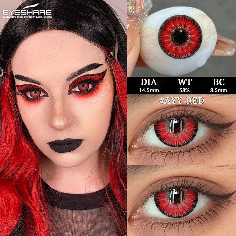 Rynx | 2pcs Halloween White Contact Lenses Anime Color Cosplay Black Lenses Crazy Red Beauty Makeup Lens Multicolor Lens