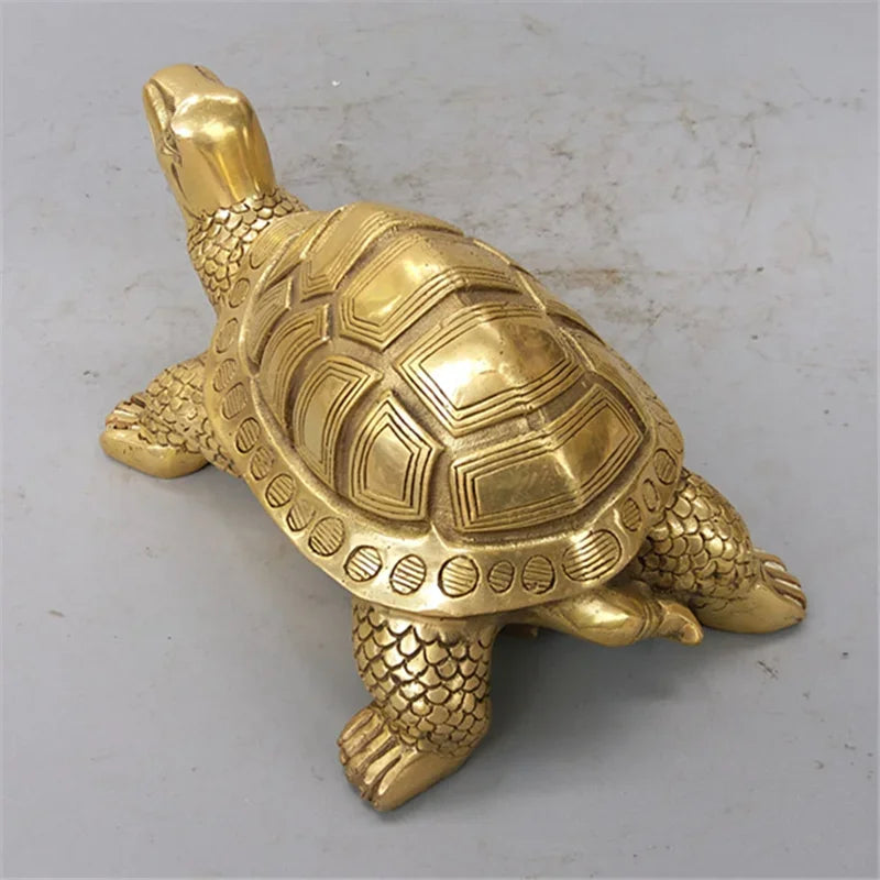 Lisslune | Brass Feng Shui Turtle Statue Lucky Animal Sculpture for Longevity Home Office Decoration Figurine Gift Study Ornament