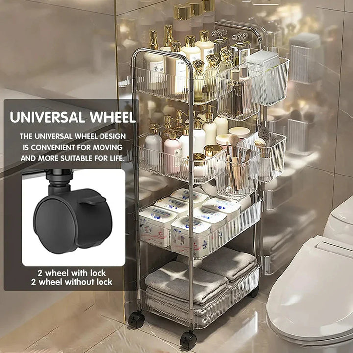 Rynx | Light Luxury Storage Trolley 2/3/4 Layers Transparent Acrylic Rolling Cart With Removable Hanging Goods Snacks Book Shelf