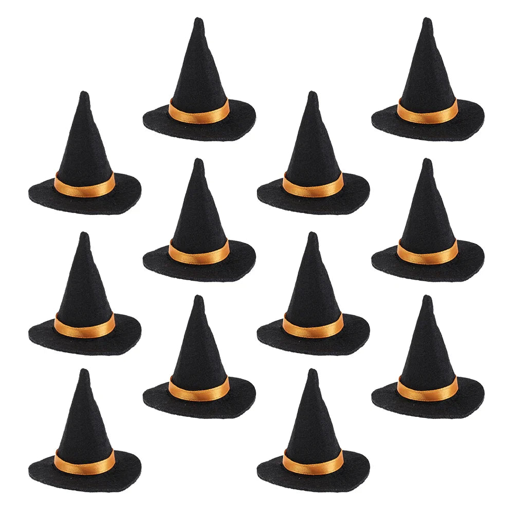 Rynx | 12 Pieces Halloween Mini Witch Hat Party Decoration Props for Cake Decor Halloween Decoration Play Felt Fabric Mini Hats Ornament Cover