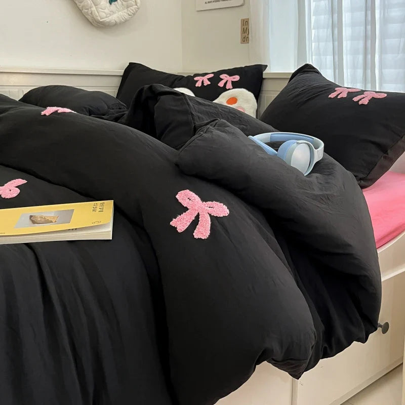 Rynx | INS washed cotton bedding set with pillowcase bed sheet single bed double bed orange duvet cover queen/king double bed