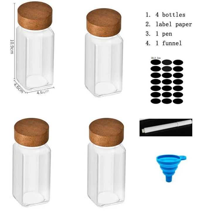 Lisslune | Elegant 40oz moisture-proof square glass spice container with acacia wood lid