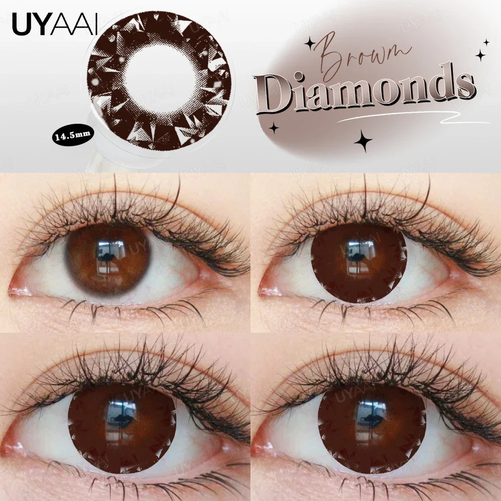Rynx | Myopia 15MM Black Diamond Lenses with Diopters 1 Pair Big Eyes Natural Black Lenses Brown Contact Lenses Gray Purple Lens
