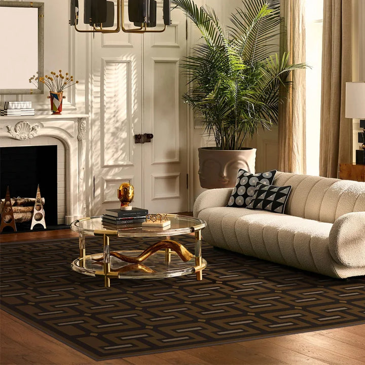 Rynx | Brown Living Room Area Rug Minimalist Check Pattern Bedroom Rug Geometric Pattern Home Dedicated Rug Creative Art Design Rug