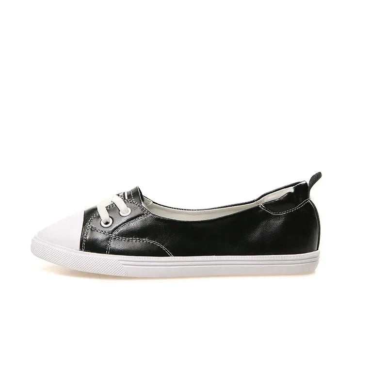 Lisslune | 100% Genuine Leather Shoes Women Flat Casual Shoes Soft Cowhide White Flats