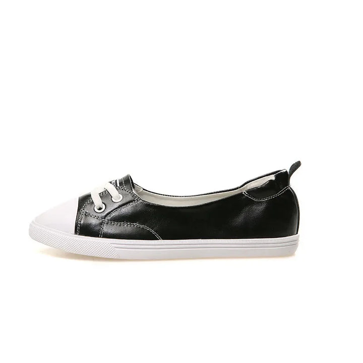 Lisslune | 100% Genuine Leather Shoes Women Flat Casual Shoes Soft Cowhide White Flats