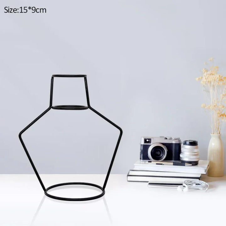 Rynx Retro Iron Line Table Flower Vase Pot Ornament Metal Plant Holder Nordic Styles Flower Vase Home Garden Decorations Wedding