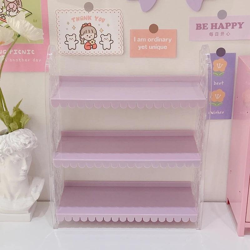 Lisslune | Chic Pink Lace 3-Tier Organizer for Dolls and Cosmetics