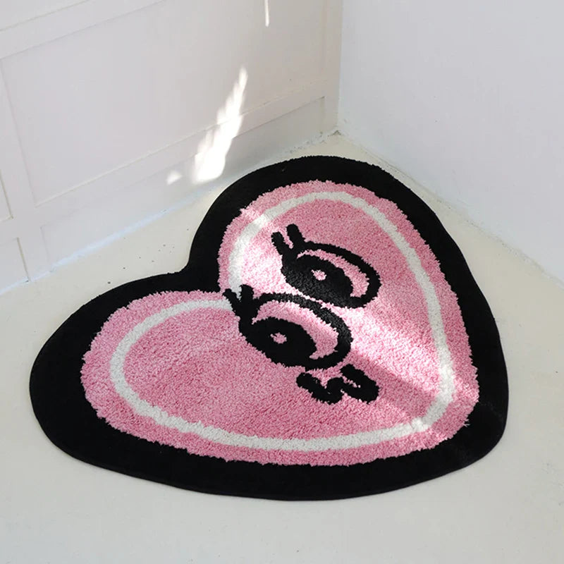 Rynx | Pinned Carpet Heart Shape Living Room Carpet Cute Eyes Bedroom Carpet Hallway Area Rug Floor Mat Doormat Aesthetic Home Decor 78x90cm