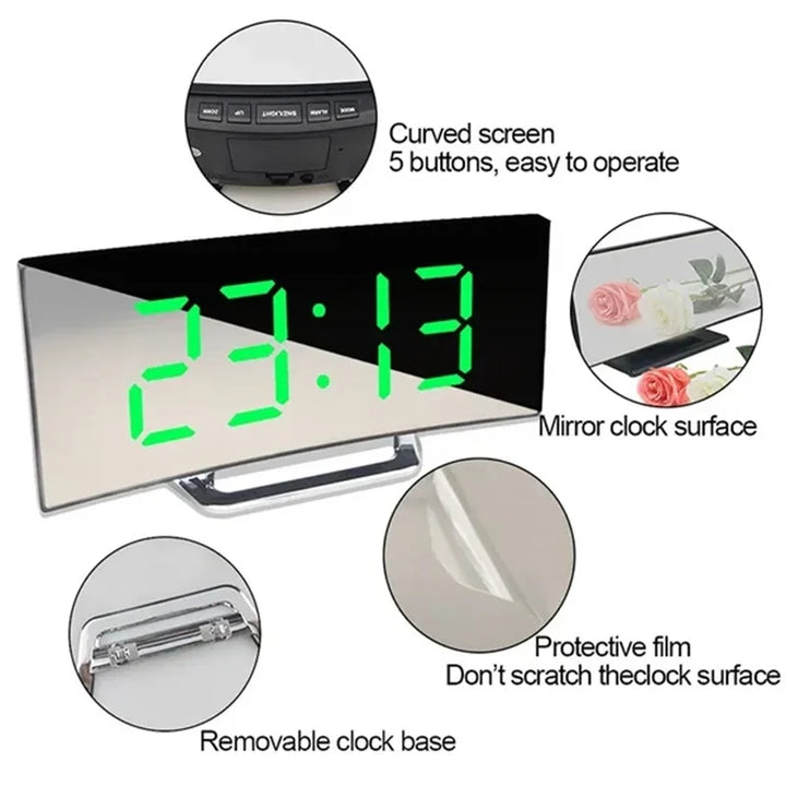 Lisslune | LED curved screen digital alarm clock with USB charging