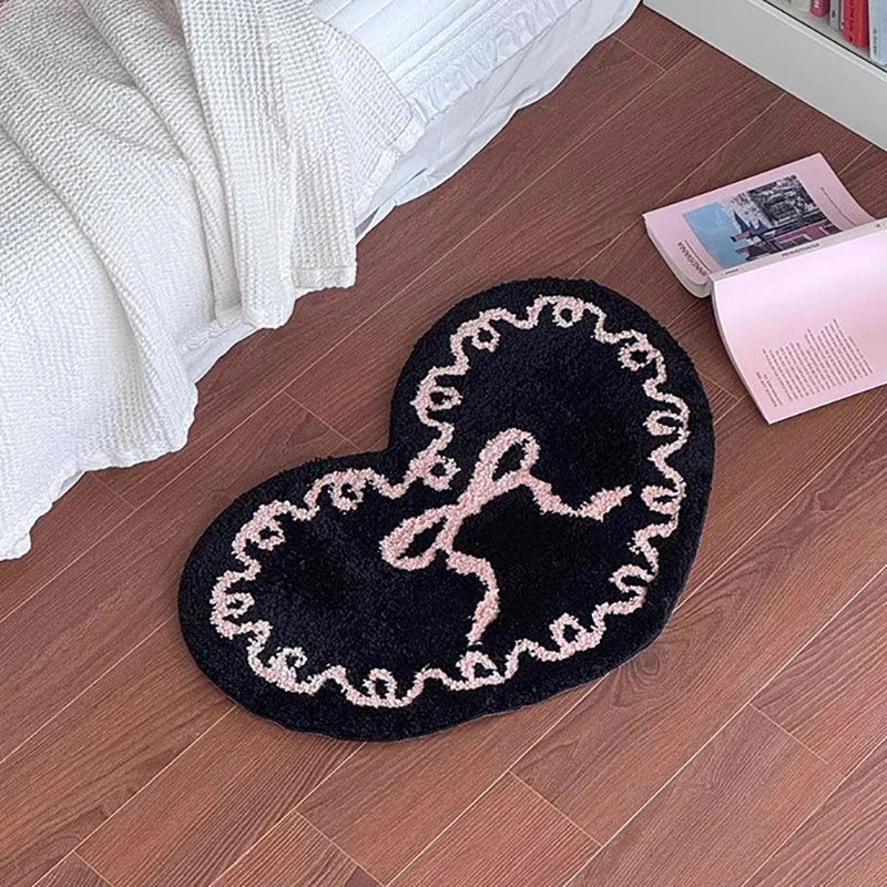 Rynx | Heart Shape Tufting Bow Bedroom Rug Living Room Rug Cute Hallway Floor Pad Bathroom Mat Doormat Aesthetic Home Decor