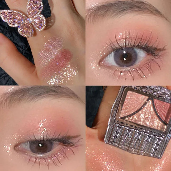 Rynx | Bow Tie Pink Pearls Eyeshadow Palette Light Matte 3 Colors Shimmer Crystal Glitter Eyeshadow Waterproof Long-Lasting Pigment Makeup