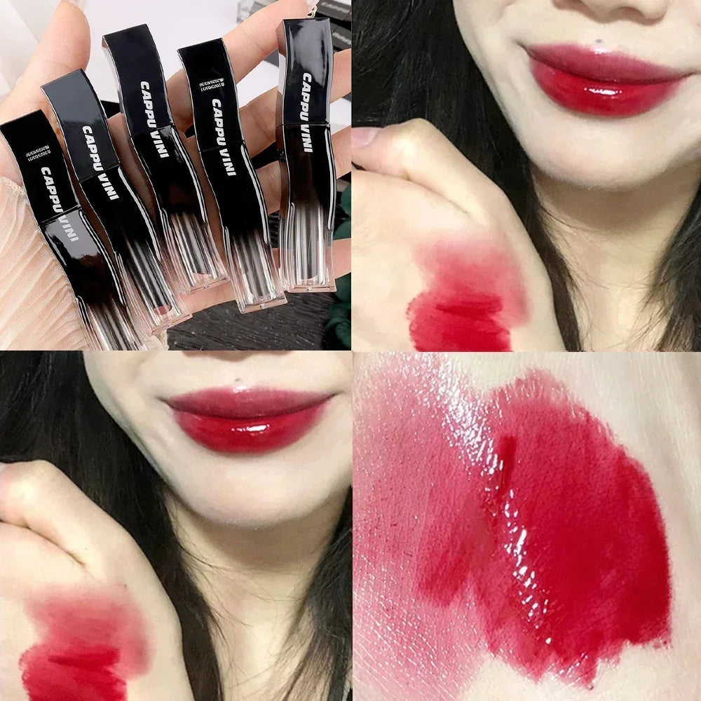 Rynx | New Jelly Mirror Black Tube Lipstick Long-lasting Non-sticky Cup Moisturizing Water Light Lip Balm Korean Lip Makeup Cosmetics 1 Piece