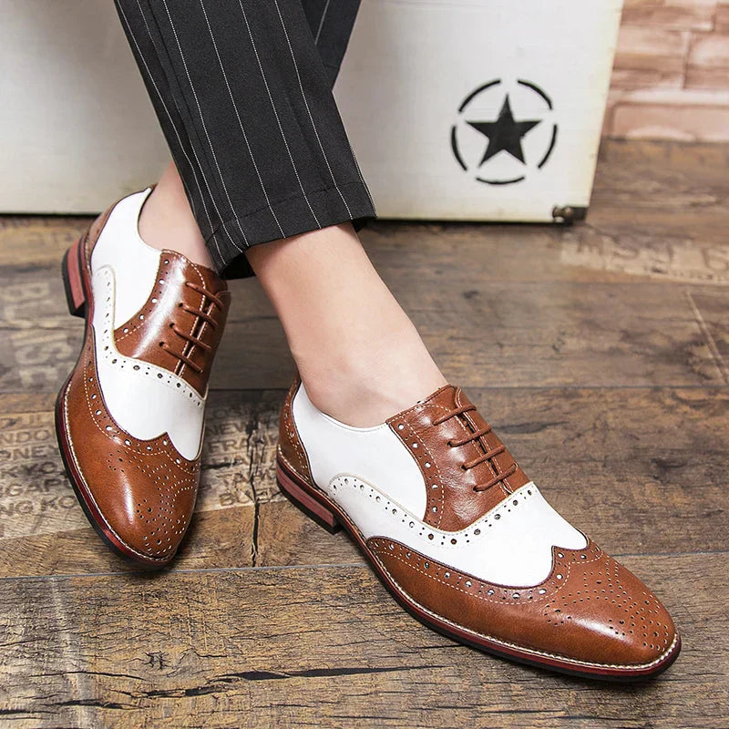 Lisslune | Men's Luxury Shoes Brogue Lace-up Casual British Style Contrast Color Oxford Office