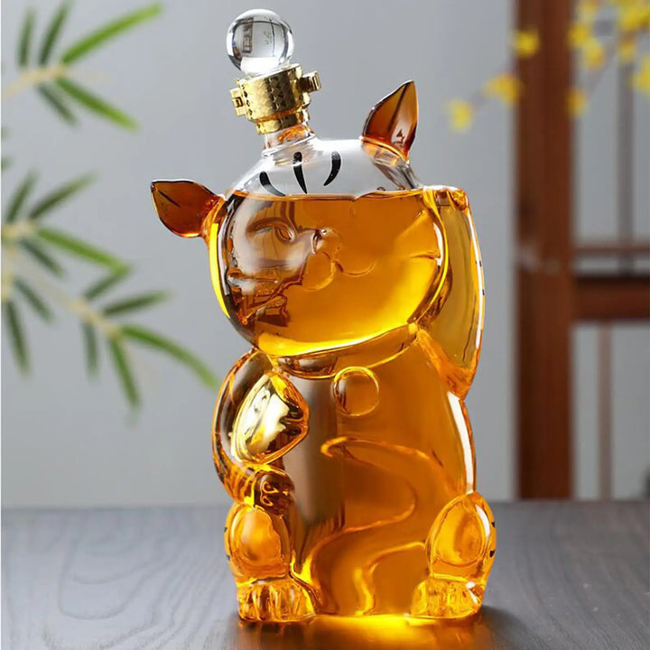 Lisslune | Cat Shaped Glass Decanter Glass Holder with Stopper Bottle Drinkware Dispenser Carafe 1000ml for Dining Party Decoration Gift