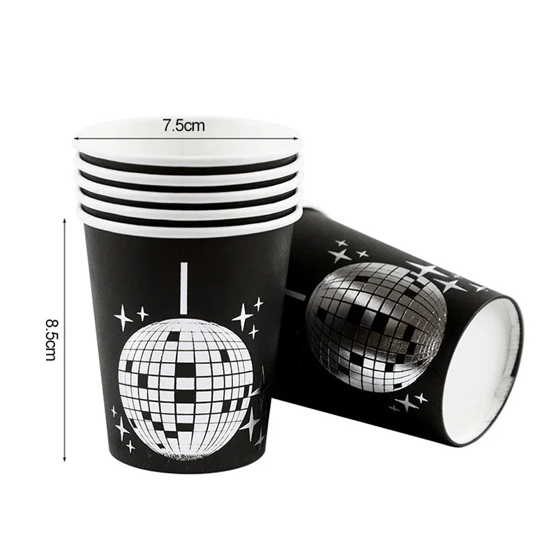 Rynx Disco Theme Party Disposable Tableware Set Silver Disco Ball Plates Napkins Cups 70s Birthday Party Decoration Wedding Supplies