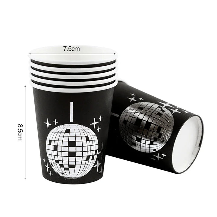 Rynx Disco Theme Party Disposable Tableware Set Silver Disco Ball Plates Napkins Cups 70s Birthday Party Decoration Wedding Supplies