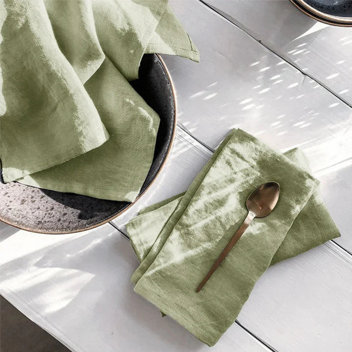 Rynx | 12PCS pure linen table napkins, 40x40cm sage green soft comfortable tea towel, square napkin for wedding dinner party decoration