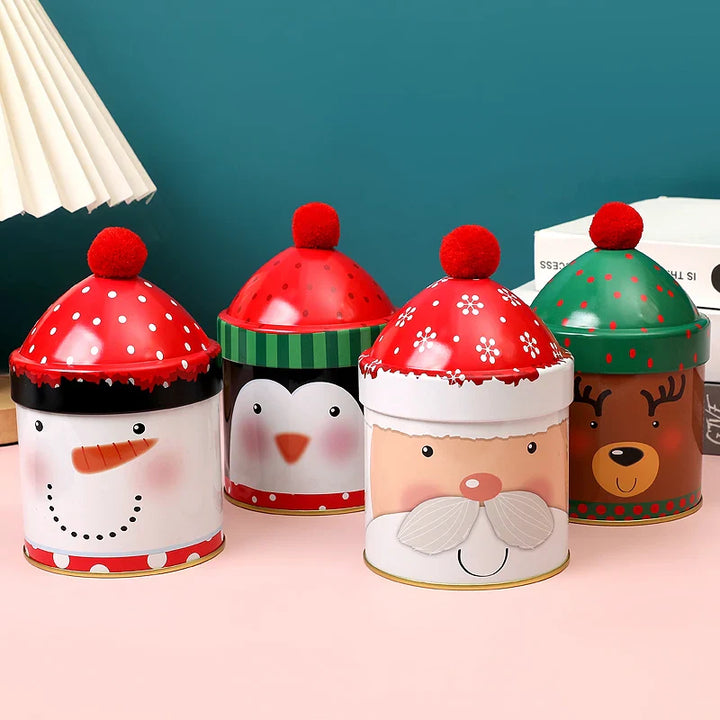 Rynx Christmas Candy Storage Box Can Metal Jar Biscuit Packaging Box Christmas Party Decoration Accessories New Year Children's Gift