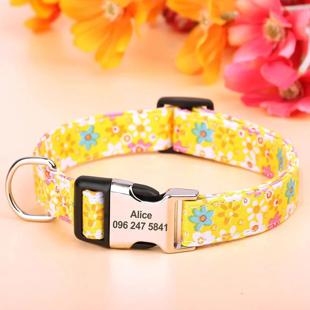 Lisslune | Personalized floral nylon collar for dogs - stylish ID collars for dogs of all sizes