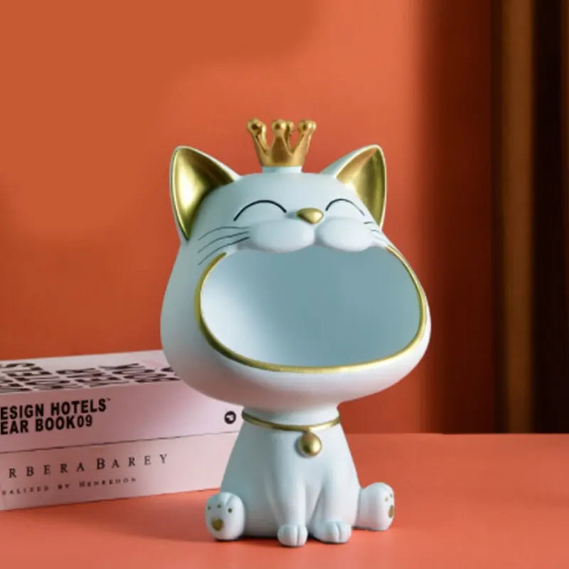 Lisslune | Fortune Crown Big Mouth Cat Entrance Key Holder Decorative Ornament, Light Luxury Housewarming Gift Sculpture