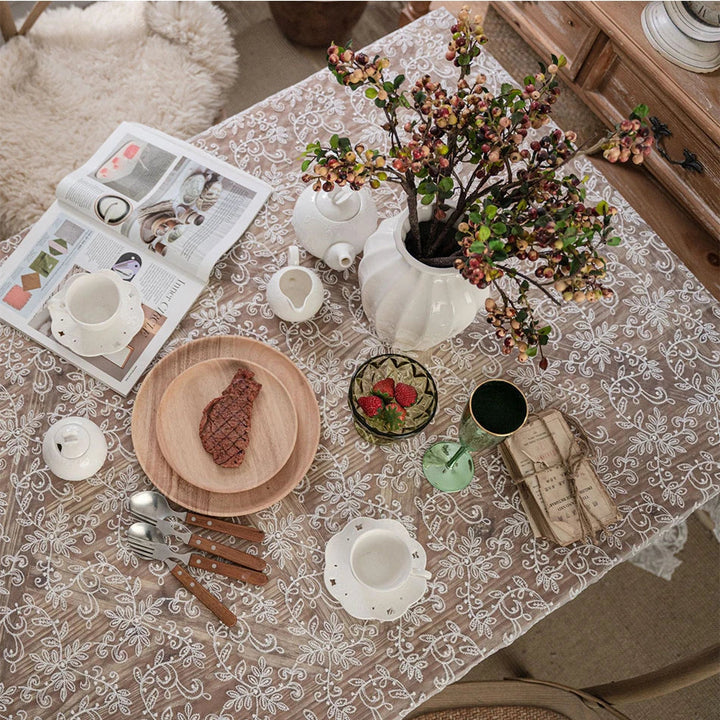 Rynx lace embroidered tablecloth, the white embroidered tablecloth, decorative table cover, for coffee tables