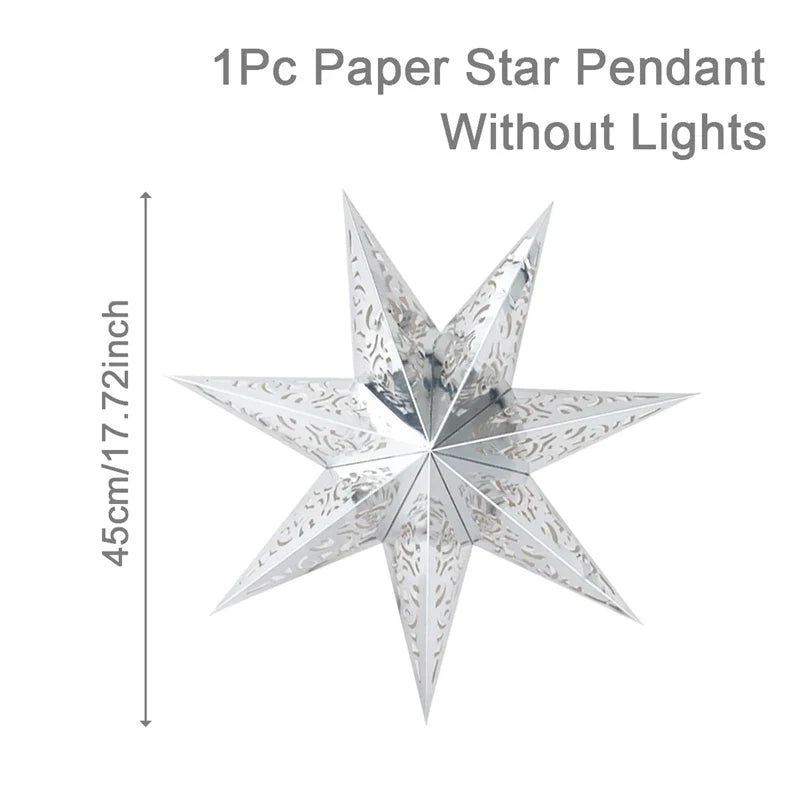 Rynx Hollow Star Hanging Pendant Ramadan Decoration 2024 for Home Navidad Natal Noël Gifts Christmas Ornaments New Year 2025
