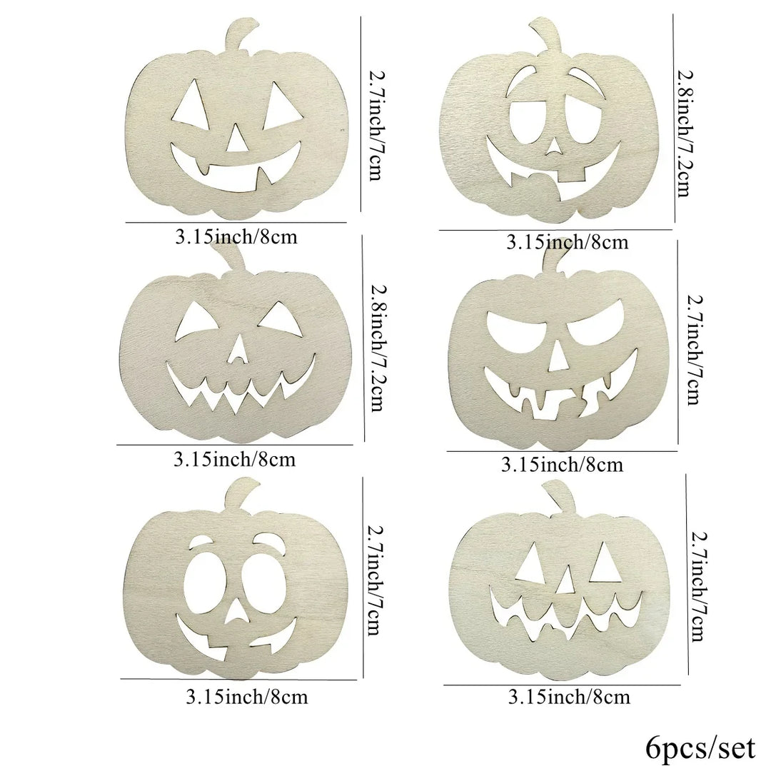 Rynx | 6 Pieces Wooden Pumpkin Hanging Craft Cardboard Funny Face Ornament For Halloween Party Home Decorations Kids DIY Painting Gifts