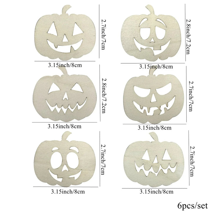 Rynx | 6 Pieces Wooden Pumpkin Hanging Craft Cardboard Funny Face Ornament For Halloween Party Home Decorations Kids DIY Painting Gifts