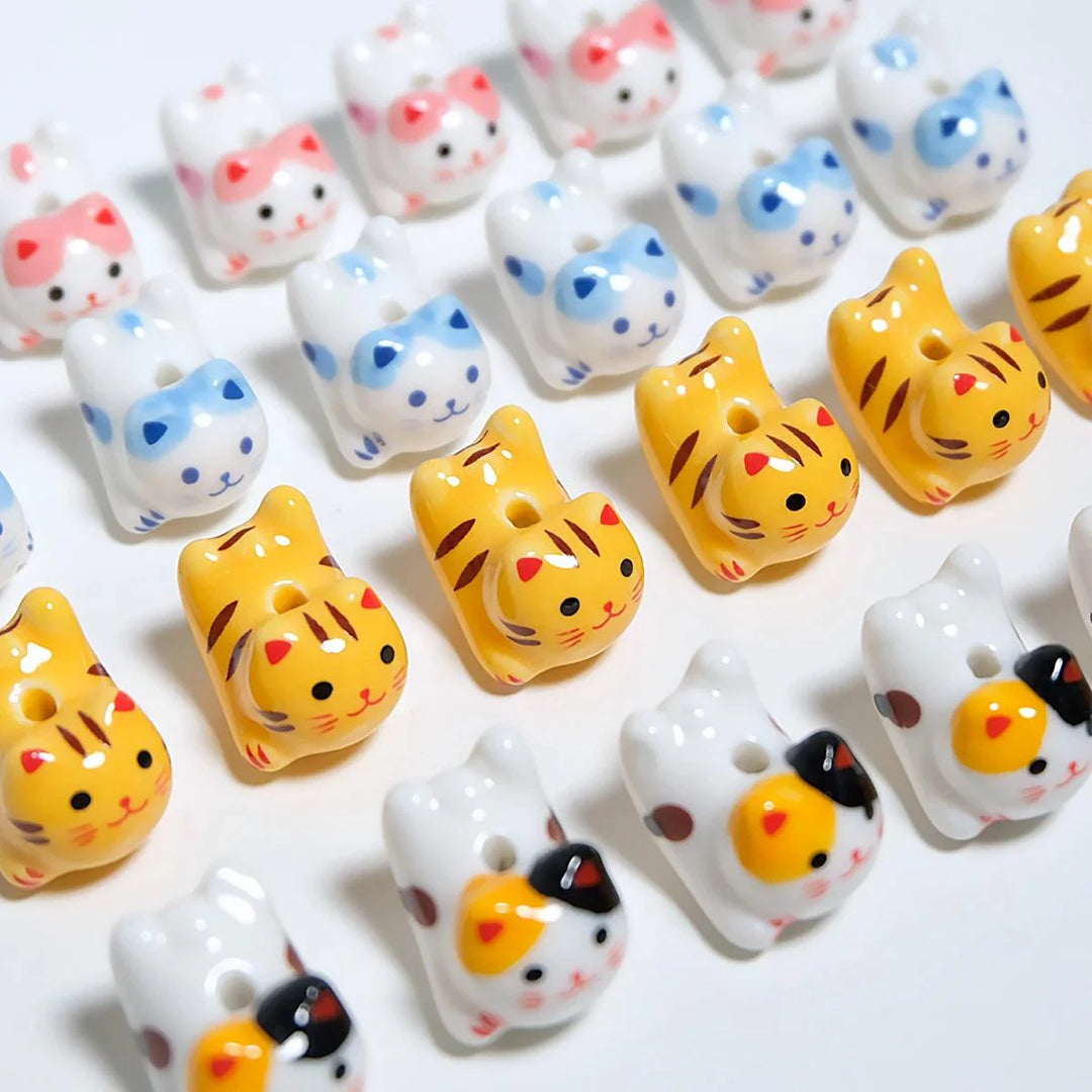 Lisslune | Charming anime-inspired lucky cat ceramic beads for creative jewelry projects - 15x21mm porcelain essentials with vertical hole