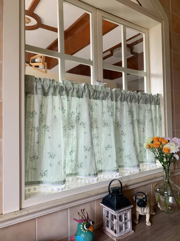 Rynx | Korean Cotton Daisy Curtains Road Pocket Shade Curtain Floral Tassels for Kitchen Bedroom Living Room Windowsill Wardrobe Curtain